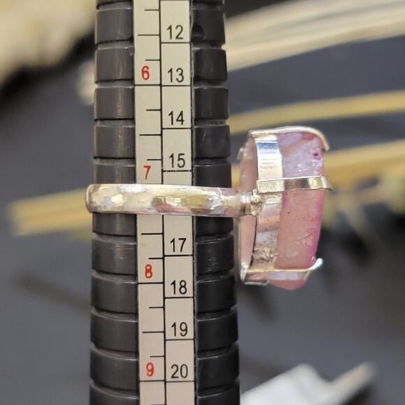 Pink Agate Slice Statement Rings, Gemstone Sterling Silver Ring, Size 7.5 - Picture 10 of 10